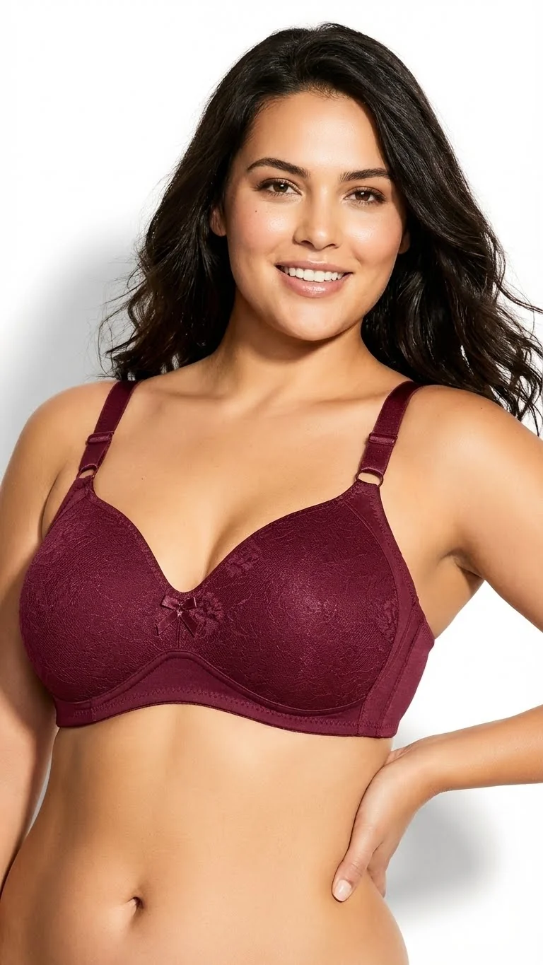 LunaIntim Bordo Dantelli Minimizer Sütyen Geniş Askılı ve Toparlayıcı Şık Model - Arka Görünüm